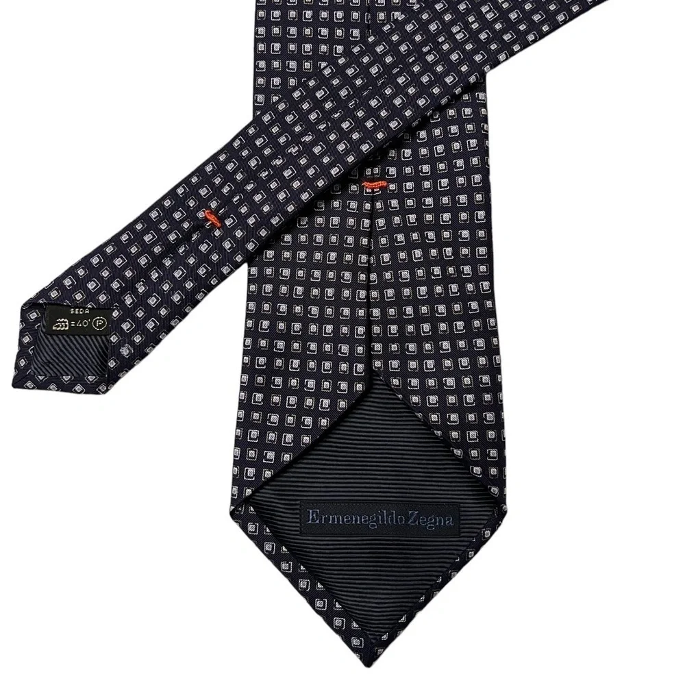 Ermenegildo Zegna navy blue & light gray small geometric print Italian silk tie